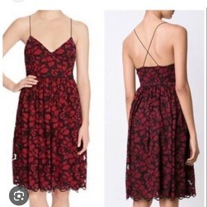 Likely Chessington Dress Womens Size 2 Red Black Floral Lace Strappy Lined